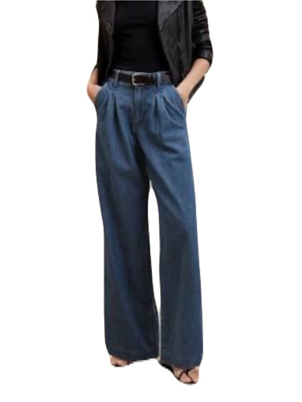 NEW Banana Republic 26/2 Petite Dark Blue Luxe Wide-Leg High Rise Pleated Jeans